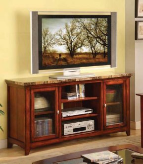 Cherry Finish Modern TV Stand w/Faux Marble Top