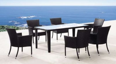 Dark Espresso Modern 7pc Outdoor Dinette Set w/Glass Top Table