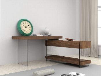 Elm Modern Office Desk in Walnut & Glass by J&M [JMOD-Elm]