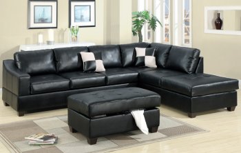 Black Bonded Leather Modern Sectional Sofa w/Optional Ottoman [PXSS-7356]