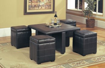 Dark Brown Leather Stylish Coffee Table w/4 Storage Ottomans [HLCT-T474]