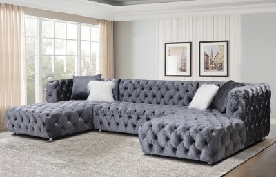 LCL-011 Sectional Sofa in Gray Velvet