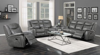 Conrad Motion Sofa 650354 in Grey Leatherette by Coaster