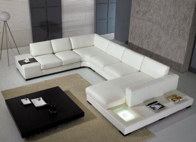 T35 White Bonded or Half Leather Sectional Sofa w/ Side Light