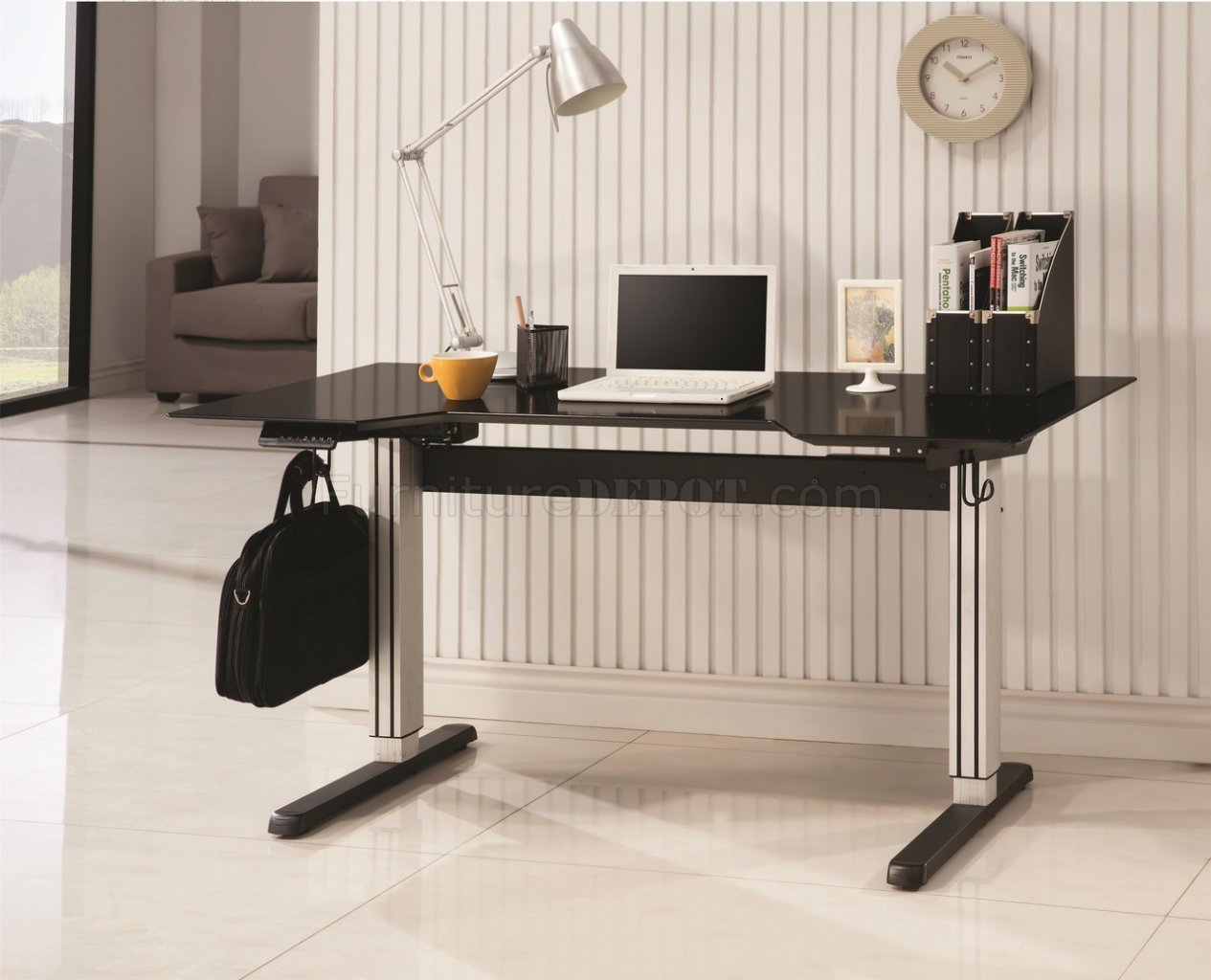 801315 Office Desk In Black Silver Tone W Adjustable Height