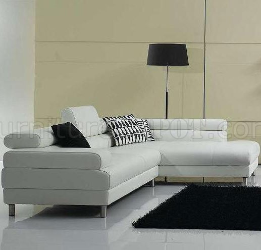 White Leather Modern Sectional Sofa w/Adjustable Headrests - Click Image to Close