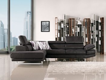 Black Fabric Modern Sectional Sofa w/Adjustable Headrest [JMSS-Italia]