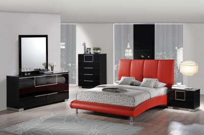 8272 Upholstered Bed in Red Leatherette by Global