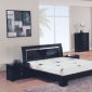 Black High Gloss Finish Modern Bedroom w/Metal Accents