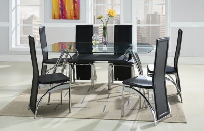 Glass Top Contemporary Dinette Table w/PVC Wrapped Shelf