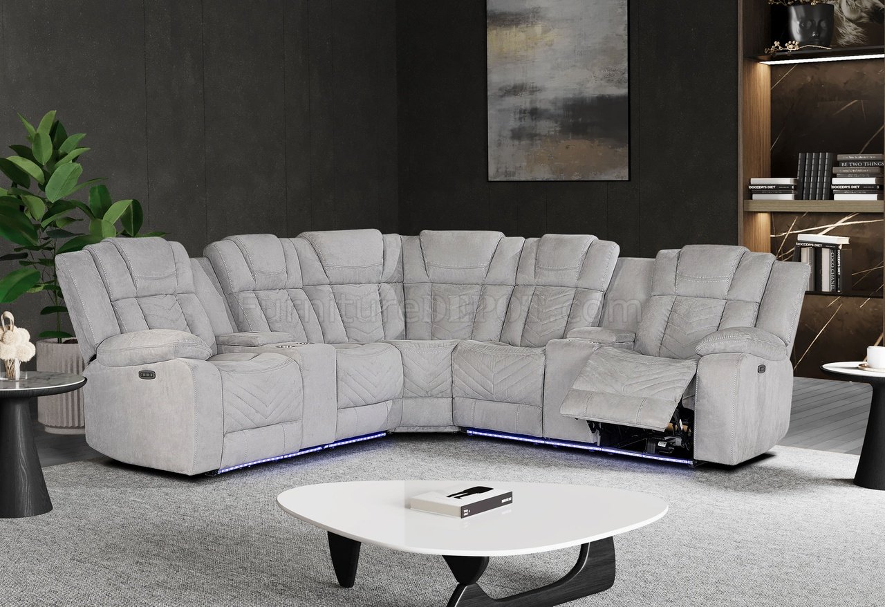U7068 Power Motion Sectional Sofa in Ash Fabric by Global - Click Image to Close