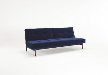 Splitback Sofa Bed in Blue Velvet w/ Wood Legs by Innovation [INSB-Splitback-865-Wood]