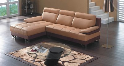Camel & Brown Bonded Leather 8045 Modern Sectional Sofa