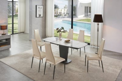 2417 Dining Table White Marble -ESF w/Optional 3405 Beige Chairs