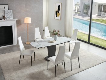 2417 Dining Table White Marble -ESF w/Optional 3405 White Chairs [EFDS-2417 White 3405 White]