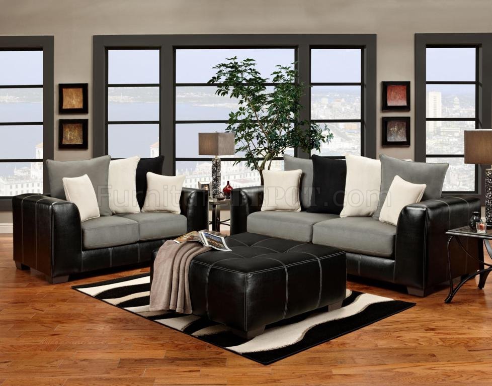 Black Vinyl Grey Fabric Modern Sofa And Loveseat Set W Options - Light Gray Couch And Loveseat Set