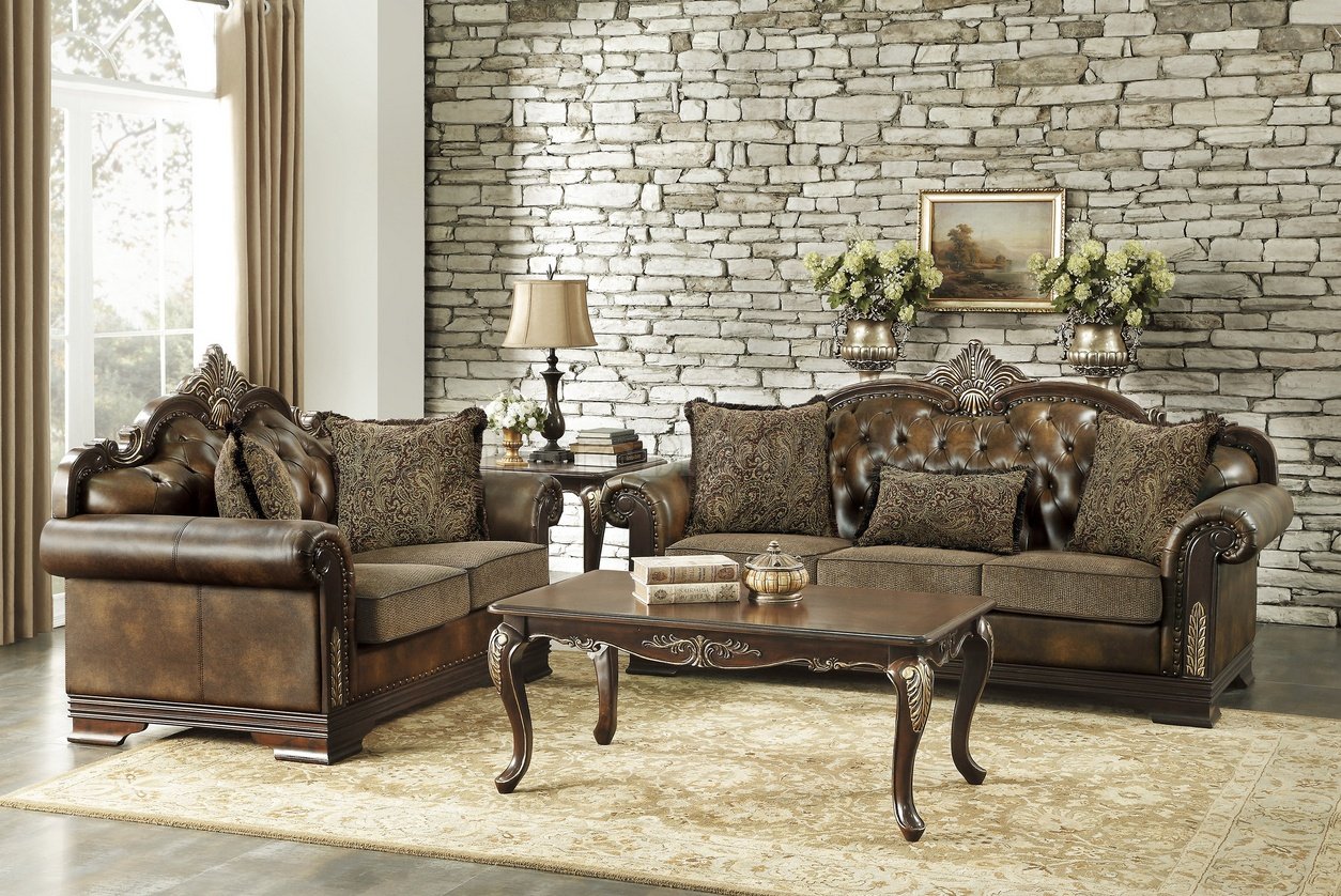 Croydon Sofa & Loveseat Set 9815 Brown & Cherry by Homelegance - Click Image to Close