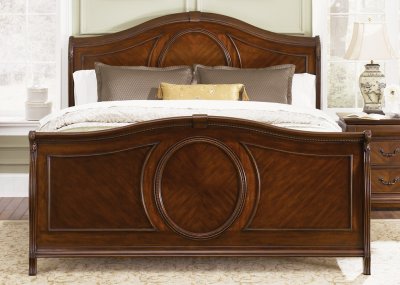 Cognac Finish Classic Sleigh Bed w/Optional Case Goods