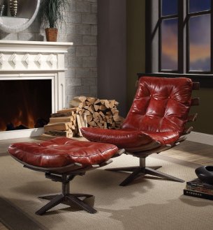 Gandy Swivel Chair & Ottoman Set 59531 by Acme in Red Leather