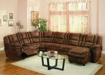 Brown Specially Treated Microfiber Sectional Sofa W/Recliner [CRSS-337-500699]