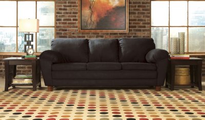 Black Fabric Transitional Sofa w/Super-Soft Arm Pillows