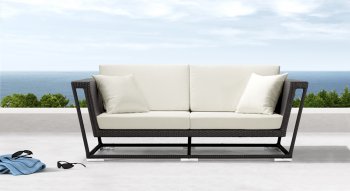 Black Weave Modern Outdoor Patio Sofa w/White Cushions [ZOUT-Laguna-701280]