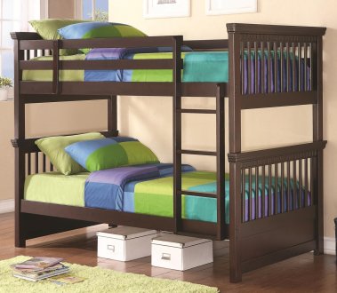 Oliver 460266 Twin over Twin Bunk Bed in Cappuccino by Coaster