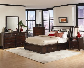 Distressed Cherry Finish Contemporary Bedroom W/Storage Bed [CRBS-201331-Nadine]