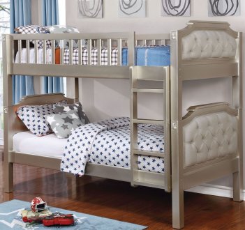 Beatrice Bunk Bed CM-BK717 in Champagne w/Upholstered Headboard