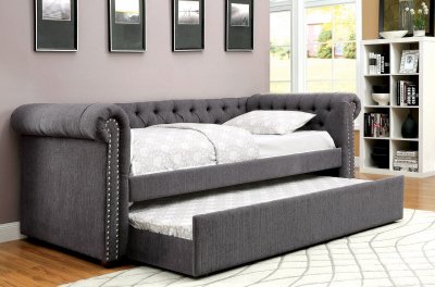 Leanna CM1027GY Daybed & Trundle Set in Grey Fabric