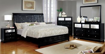 Bryant II CM7289 Bedroom Set w/Black Leatherette & Mirror Panels [FABS-CM7289-Bryant II]