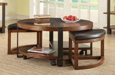 3438-01SH Northwood Coffee Table w/Ottomans by Homelegance