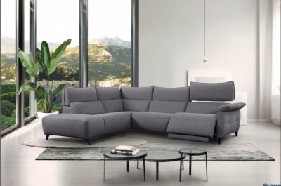 Challenger Power Motion Sectional Sofa Light Gray Fabric by ESF