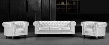 Silver Tufted Leatherette Contemporary Living Room Sofa [ZMS-Aristocrat silver]