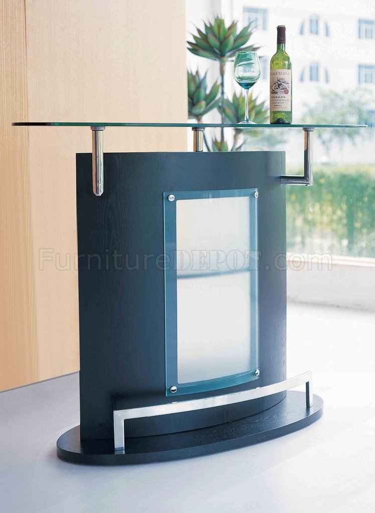 Contemporary Black Metal Bar Unit with Glass Top 