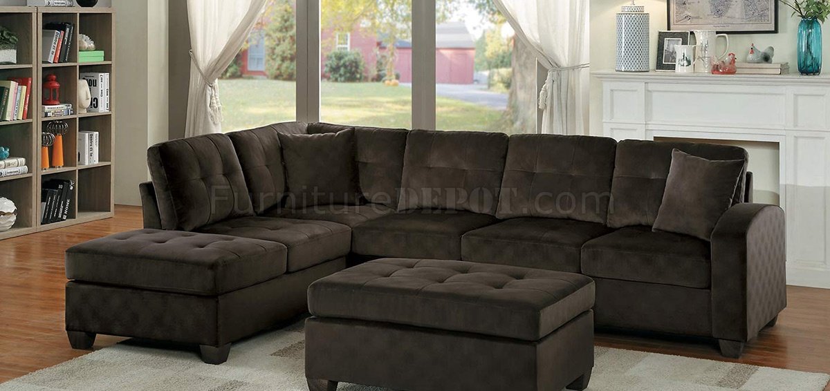 Emilio Sectional Sofa 8367CH in Chocolate Fabric by Homelegance - Click Image to Close