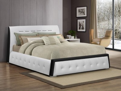 B177 Upholstered Bed in White & Black