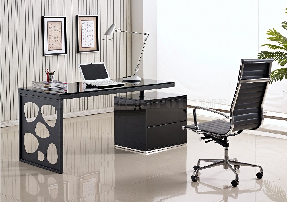 KD01R Modern Office Desk by J&M in Black Lacquer