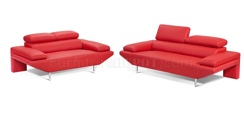 Red Italian Leather Modern Sofa, Red Leather Sofa And Loveseat