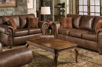 Brown Smokey Leather Like Microfiber Classic Sofa & Loveseat Set [AFS-3900-Smokey]