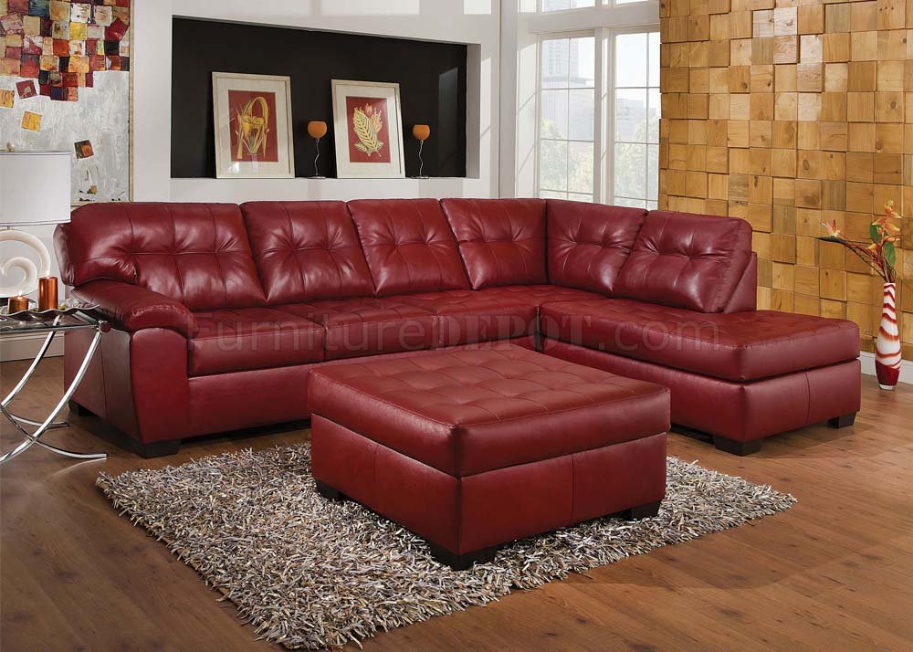 50440 Soho Sectional Sofa In Red Bonded, Red Leather Sectional Sofa With Chaise
