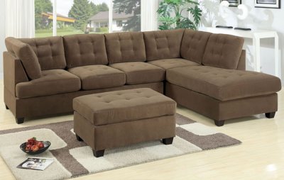 F7140 Reversible Sectional Sofa in Truffle Suede by Poundex
