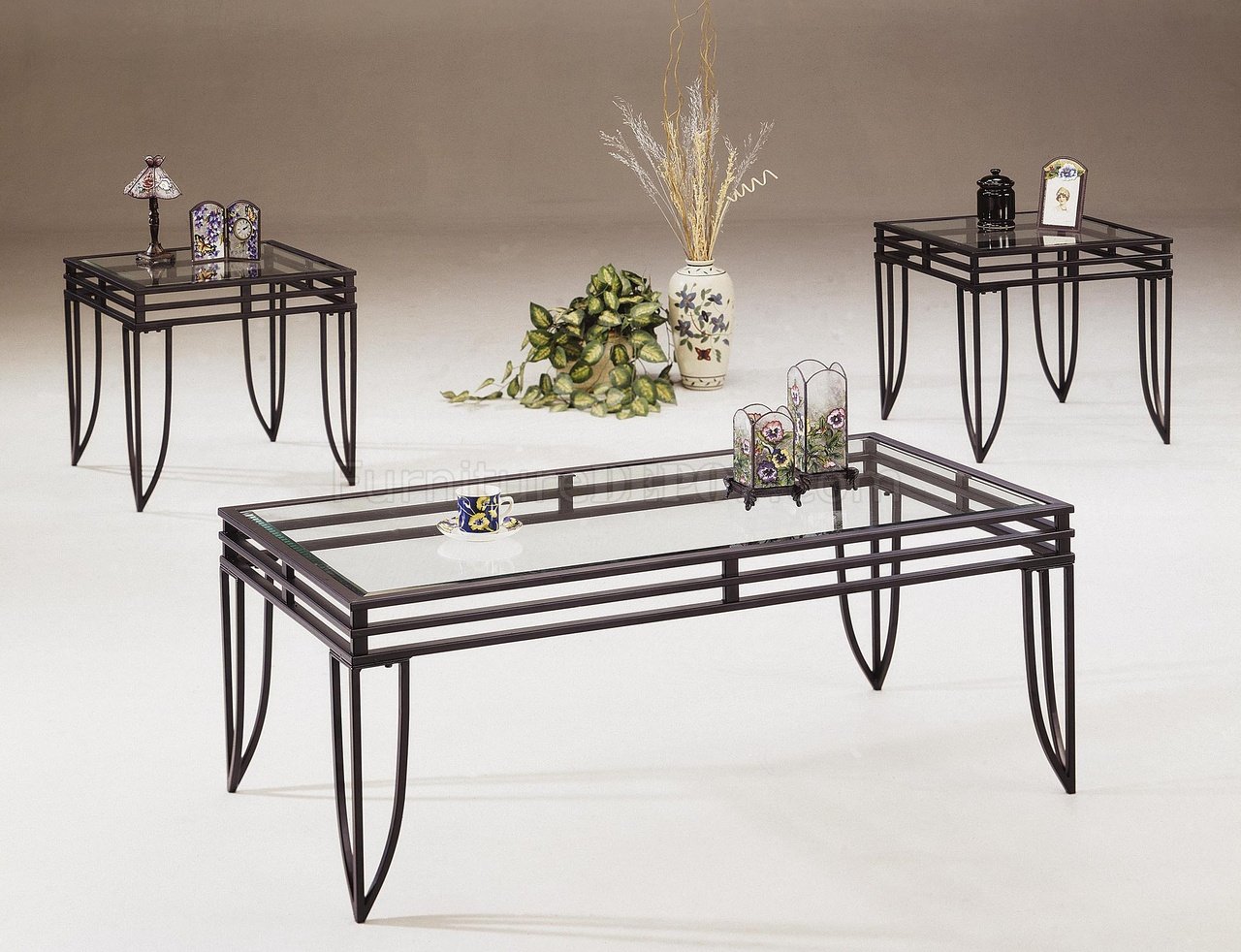 Black Metal Base 3pc Coffee Table Set W, Glass Coffee Table With Metal Base