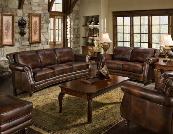 Cognac Top Grain Leather Traditional Sofa w/Optional Items [DOS-248-Maxwell]