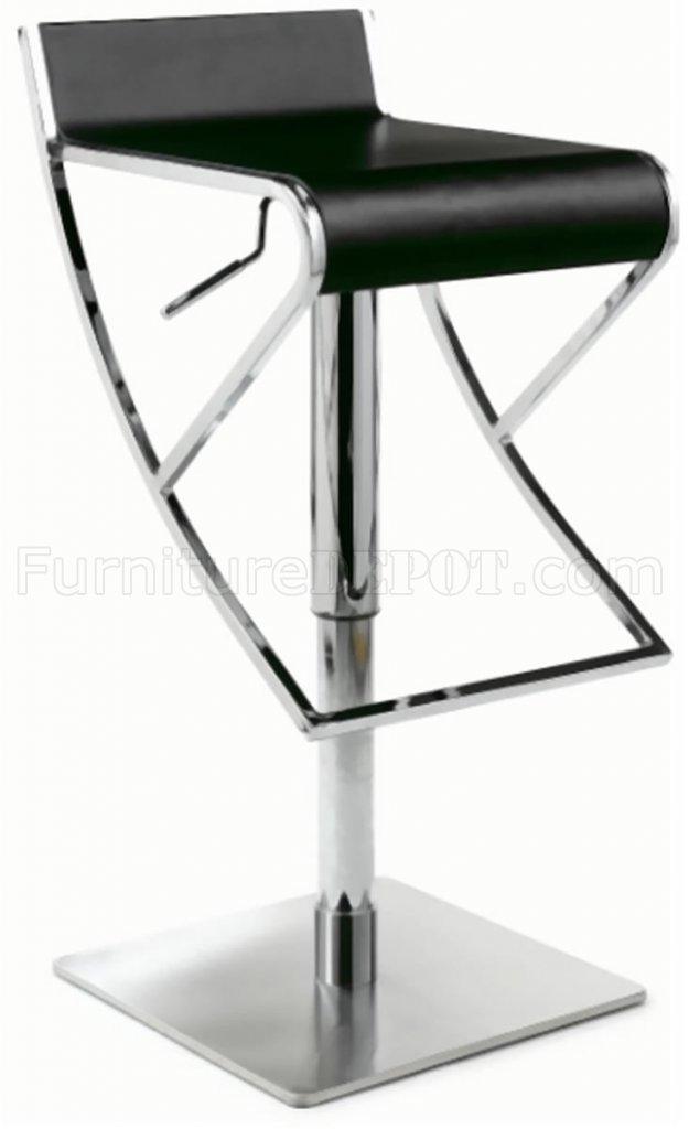 Stainless Steel Base & Black Seat Set of 2 Adjustable Barstools - Click Image to Close