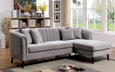 Goodwick Sectional Sofa CM6947 in Light Gray Chenille Fabric