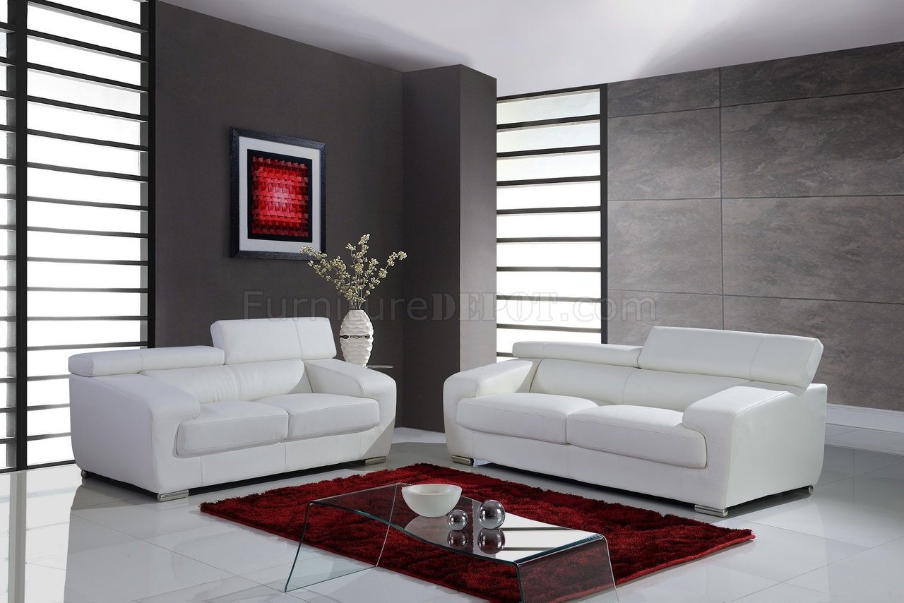 U7090 Sofa in White Leather by Global w/Options - Click Image to Close