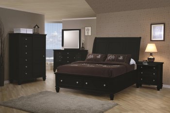 Black Finish Transitional Bedroom w/Storage Bed & Options [CRBS-201329 Sandy Beach]