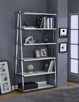Coleen Bookshelf 92455 in White High Gloss & Chrome by Acme