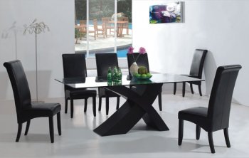 Modern Dinette Set With "X" Shape Legs And Glass Top [PKDS-DT328B & DC-328B]